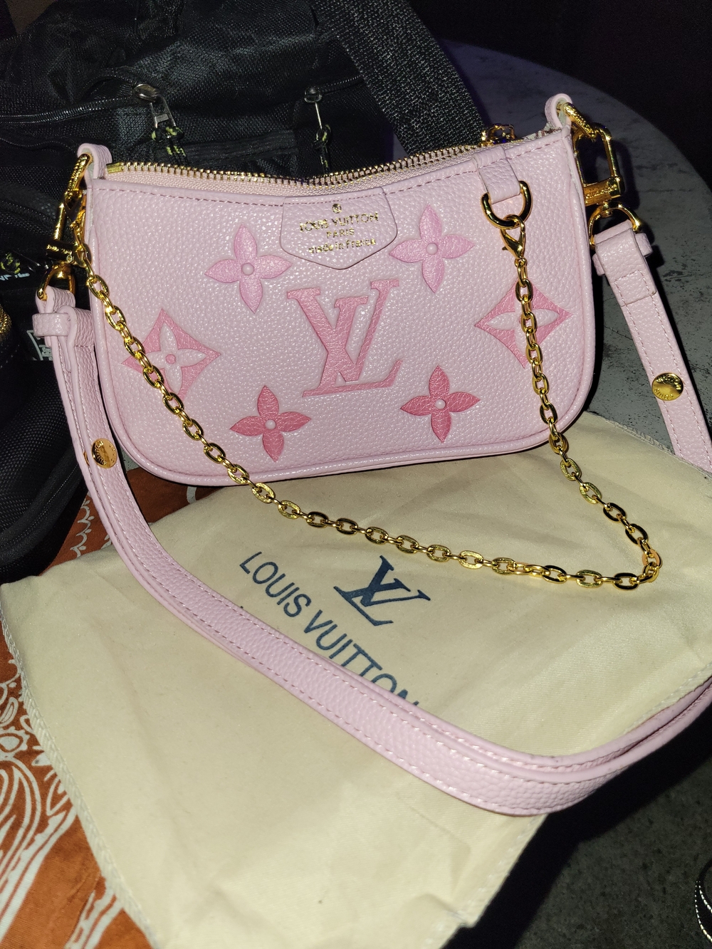 Louis Vuitton Light Pink embossed Monogram Chain Crossbody